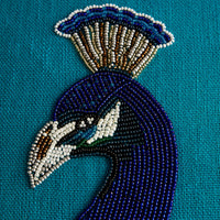 Peacock Beaded Pillow - details view