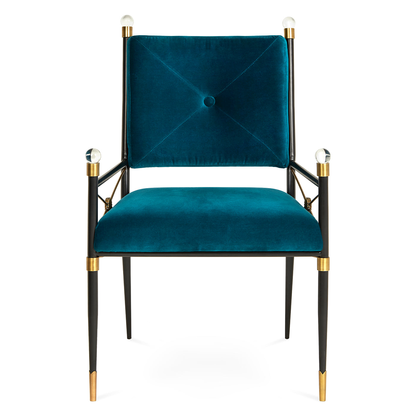 rider arm chair rialto peacock velvet black brass frame - angle back view