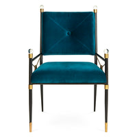 rider arm chair rialto peacock velvet black brass frame - angle back view