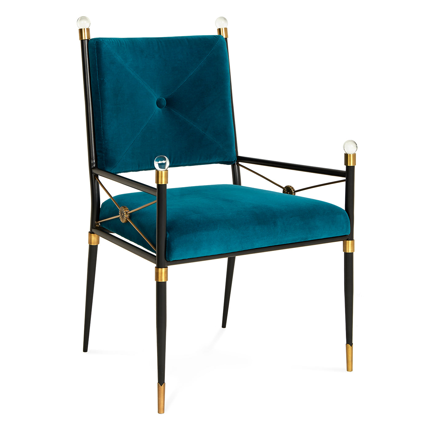 rider arm chair rialto peacock velvet black brass frame - angle view