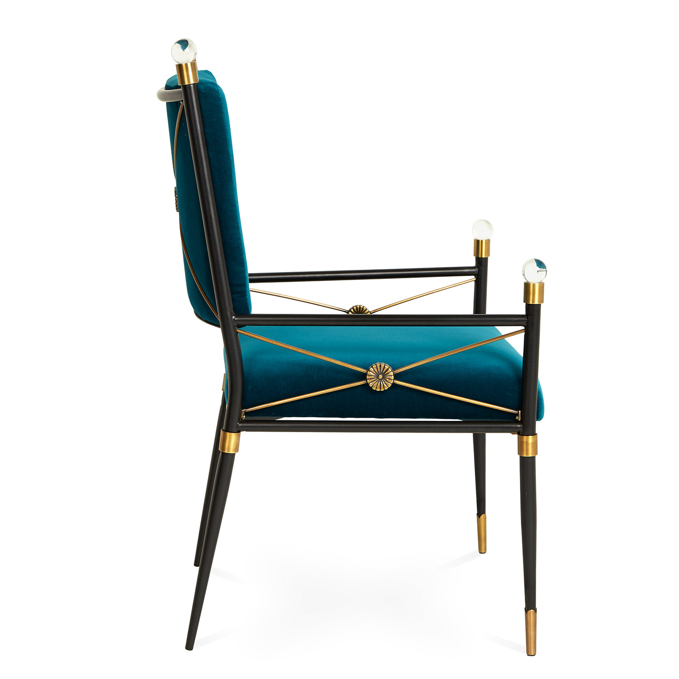 rider arm chair rialto peacock velvet black brass frame - side view 2