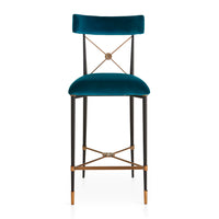 rider counter stool rialto peacock velvet black brass frame - front view