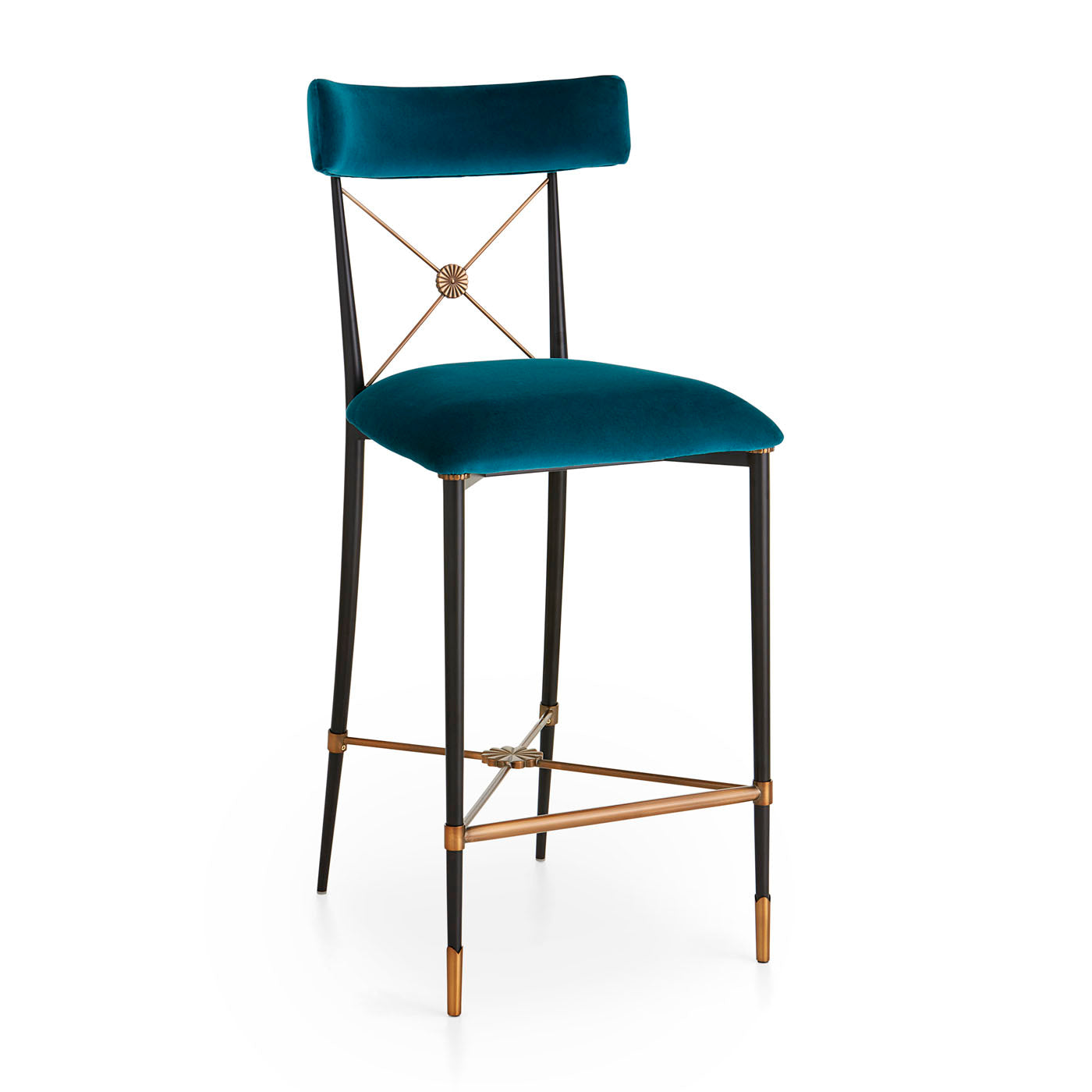 rider counter stool rialto peacock velvet black brass frame - angle view