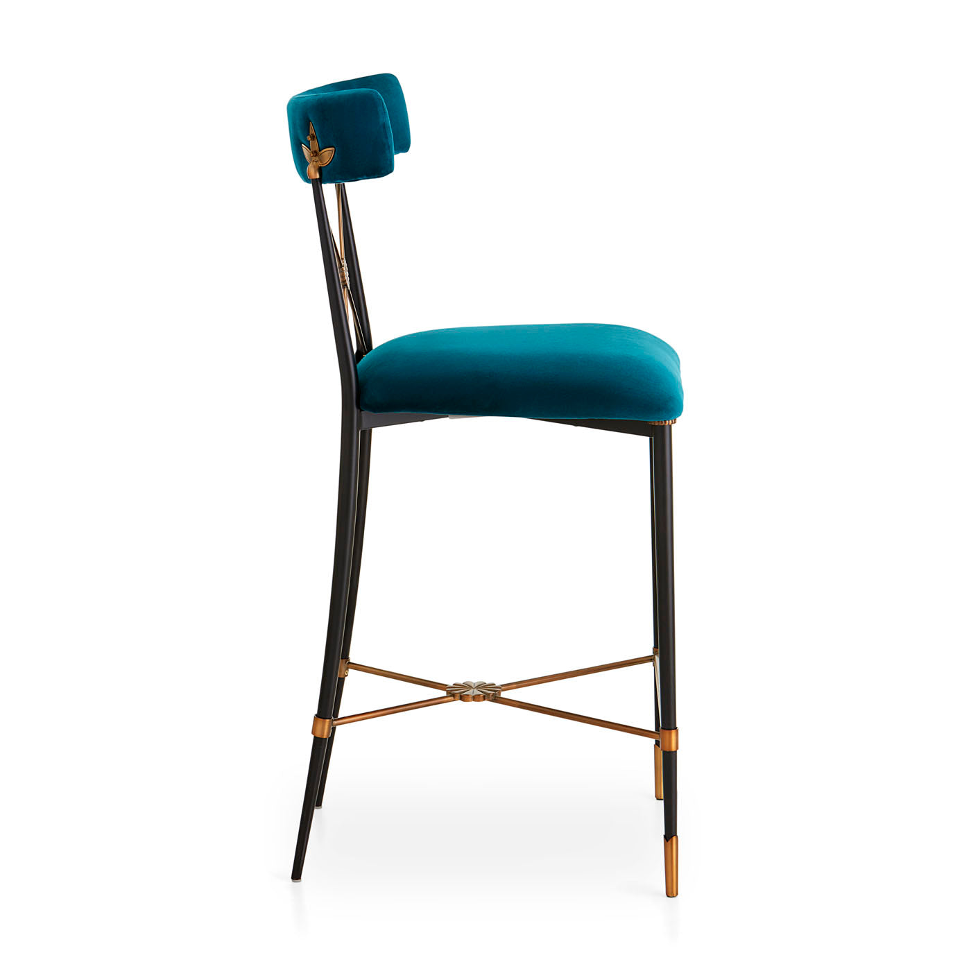 rider counter stool rialto peacock velvet black brass frame - side view