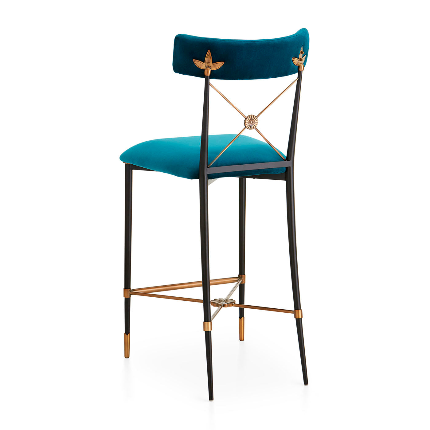 rider counter stool rialto peacock velvet black brass frame - angle view
