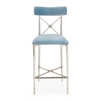 rider counter stool rialto sky blue velvet nickel frame - front view