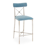 rider counter stool rialto sky blue velvet - angle view