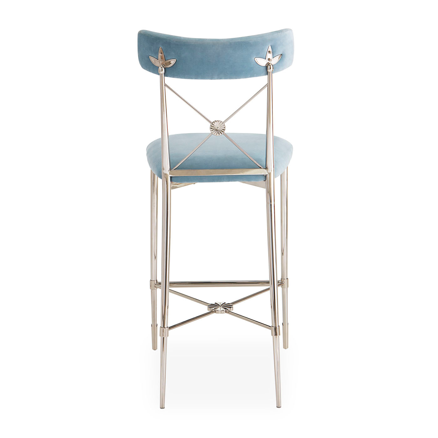 rider counter stool rialto sky blue velvet nickel frame - back view