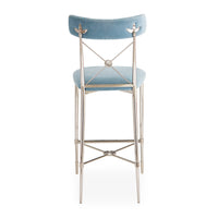 rider counter stool rialto sky blue velvet nickel frame - back view