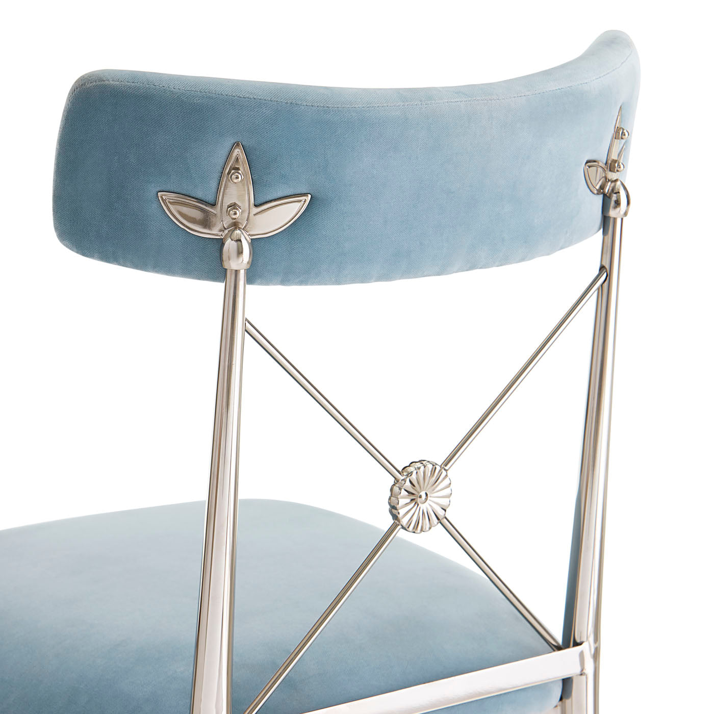rider counter stool rialto sky blue velvet nickel frame - detail view