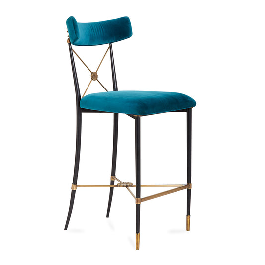 rider counter stool rialto peacock velvet black brass frame - angle view
