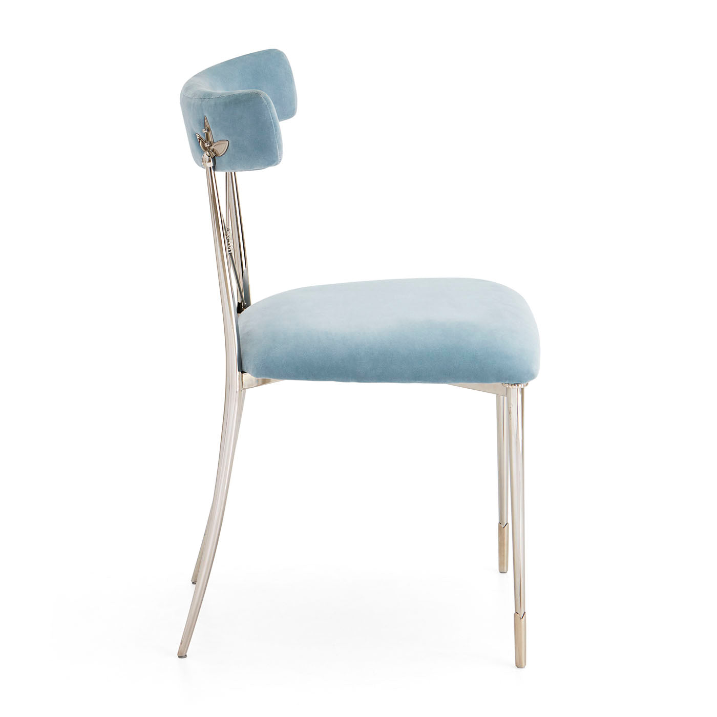 rider dining chair rialto sky velvet nickel frame - side view