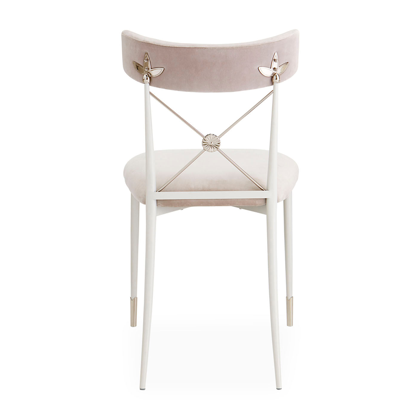 rider dining chair rialto smoke velvet white nickel frame - back view