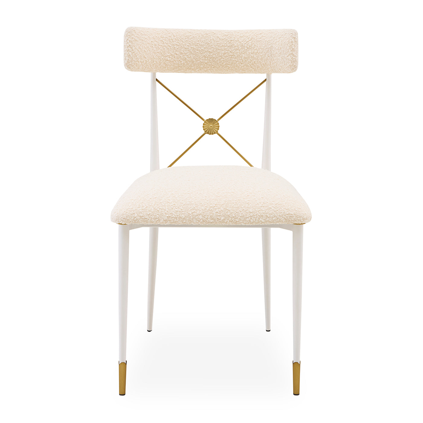 Beige chair with gold accents on a white background