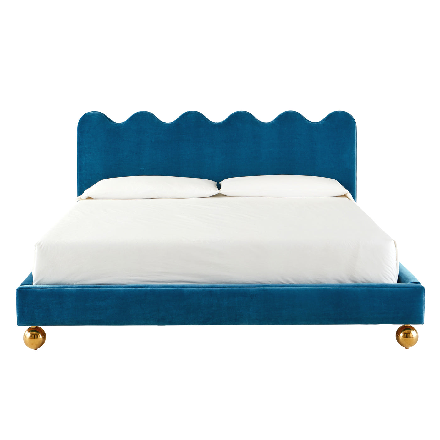 ripple bed king size venice peacock velvet legs brass orbs - front view