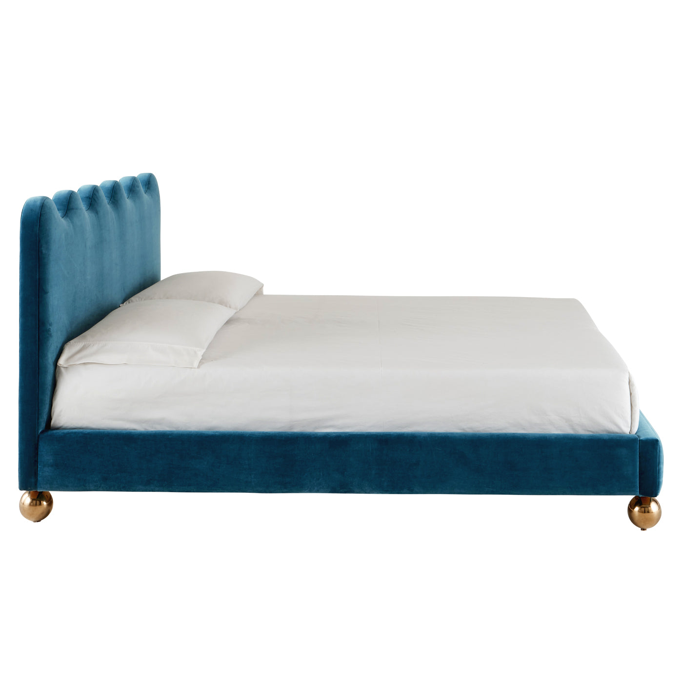 ripple bed king size venice peacock velvet legs brass orbs - side view