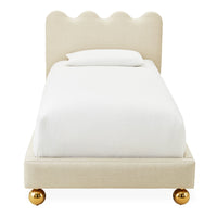ripple twin bed dunbar sand linen brass orb feet - side view