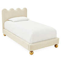 ripple twin bed dunbar sand linen brass orb feet - angle view
