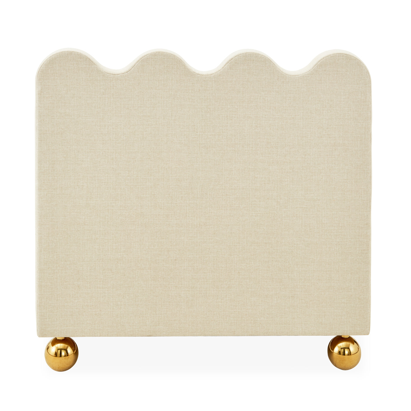 ripple twin bed dunbar sand linen brass orb feet - styled view