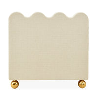 ripple twin bed dunbar sand linen brass orb feet - styled view