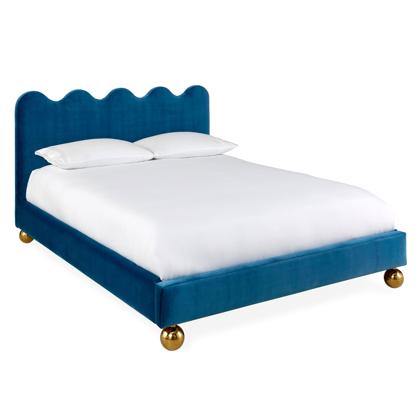 ripple queen bed venice peacock velvet feet brass orb - angle view
