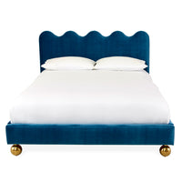 ripple queen bed venice peacock velvet feet brass orb - front view