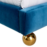 ripple queen bed venice peacock velvet feet brass orb - foot detail view