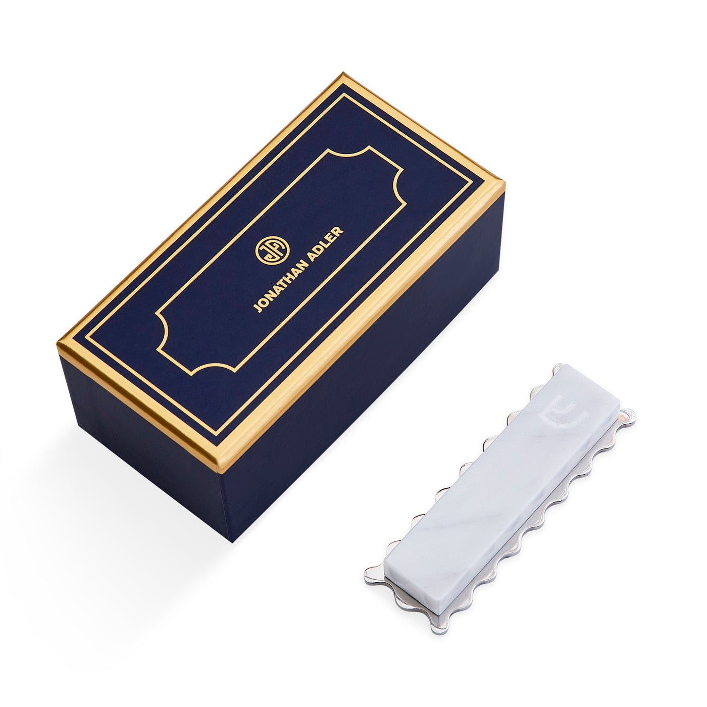ripple mezuzah marble nickel with box - angle view