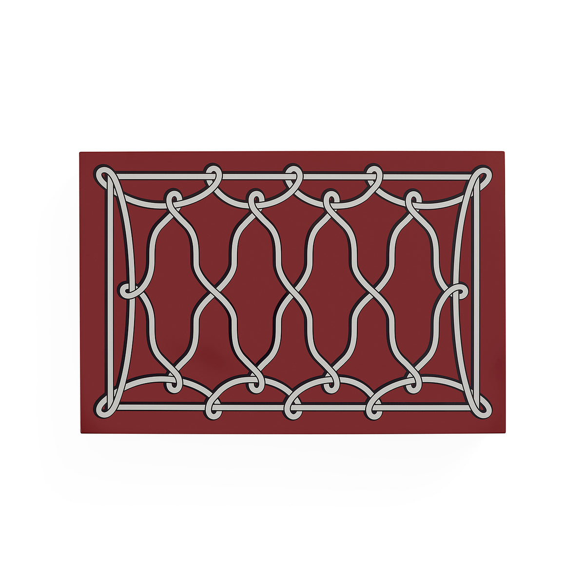 A rectangular burgundy doormat featuring a raised white decorative lattice pattern, shown against a plain white background.