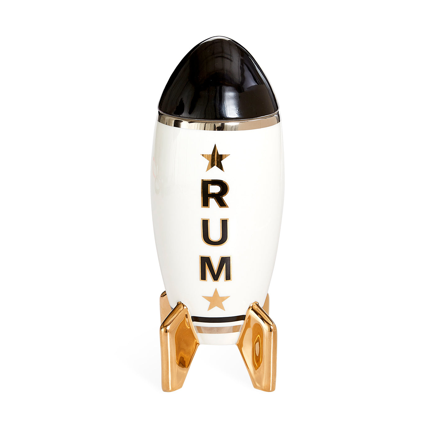 rum rocket decanter porcelain black gold silver - front view