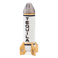 tequila rocket decanter porcelain black gold silver - front view
