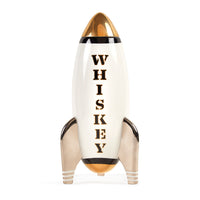 whiskey rocket decanter porcelain white black gold - front view
