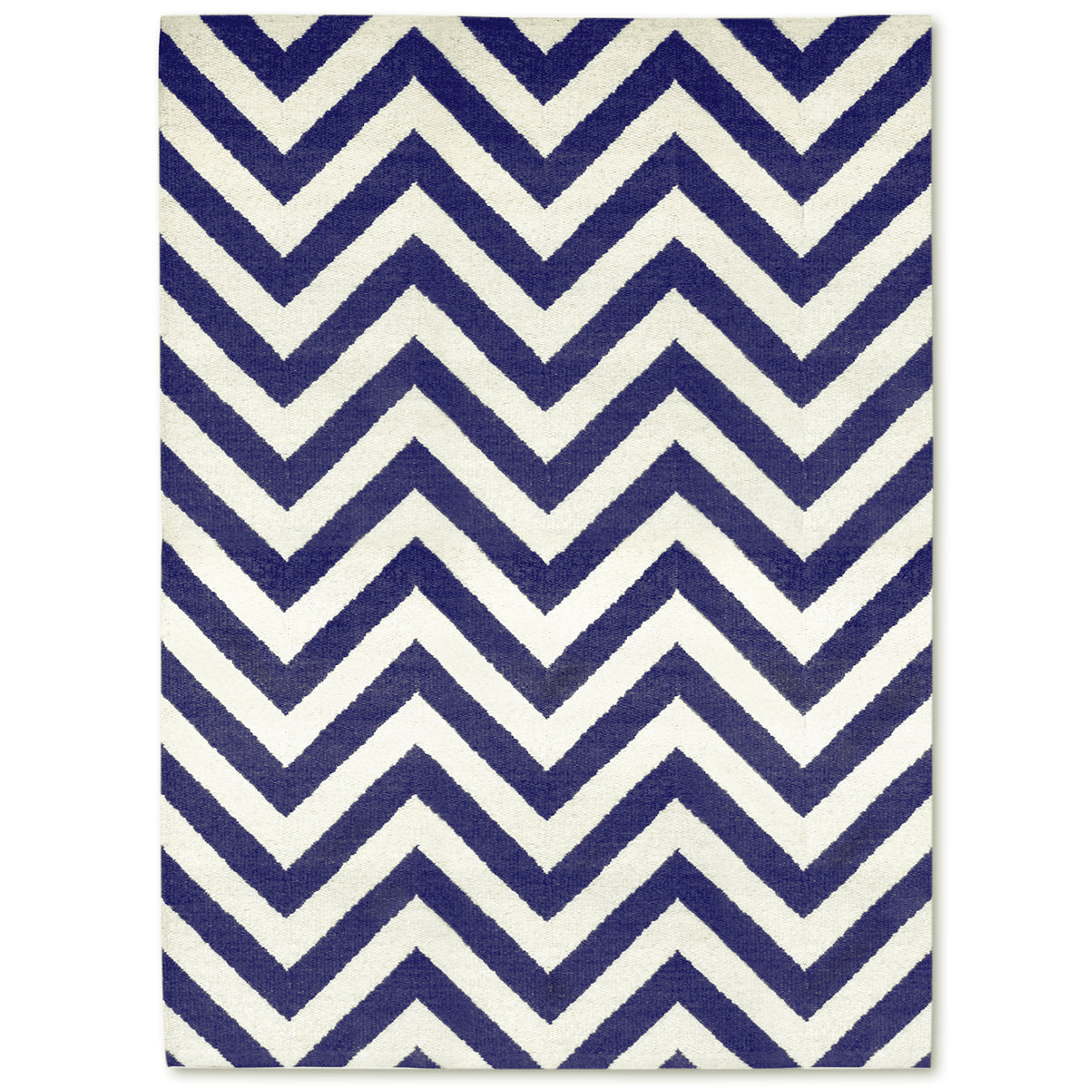 herringbone reversible peruvian flat weave rug navy 8x10 - front view