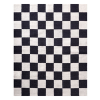 large scale checkerboard flat weave rug wool black white - front view