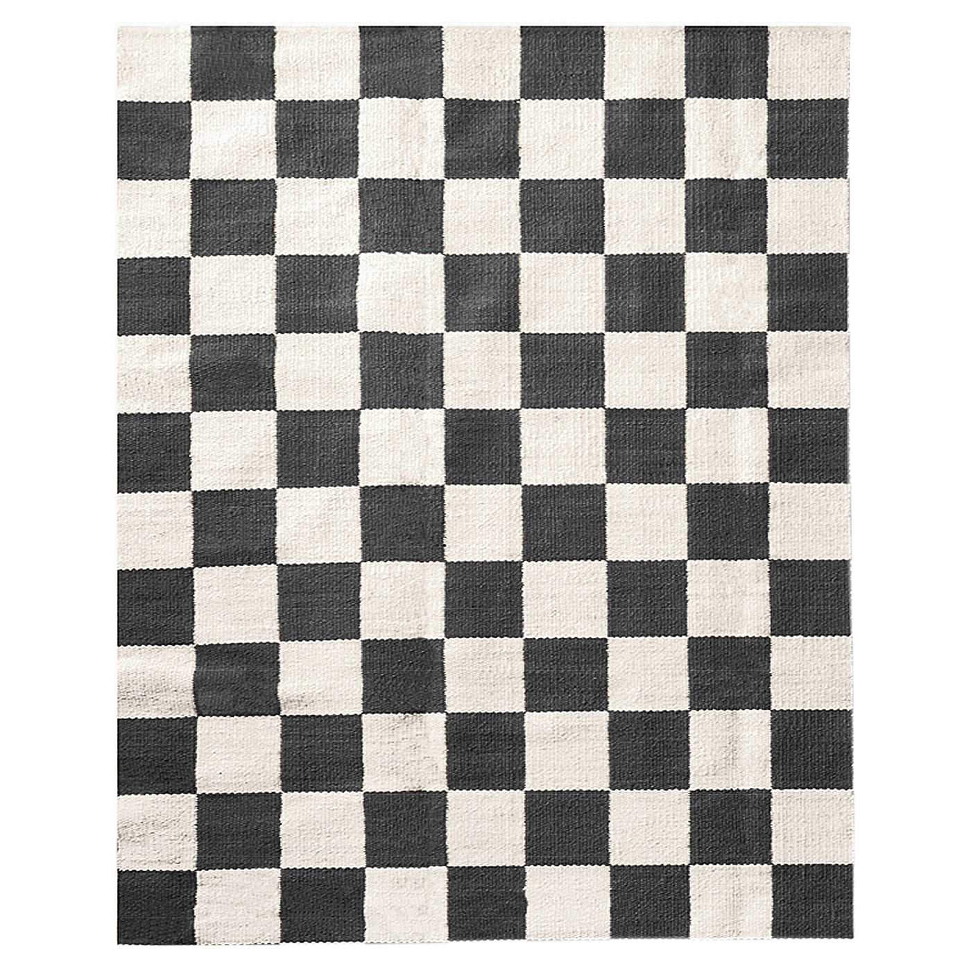 large scale checkerboard flat weave rug wool black white 6x9 - front view