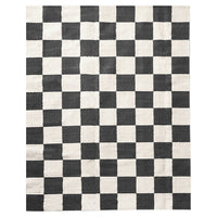 large scale checkerboard flat weave rug wool black white 6x9 - front view