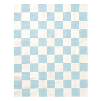 large scale checkerboard flat weave rug wool blue 6x9 - front view