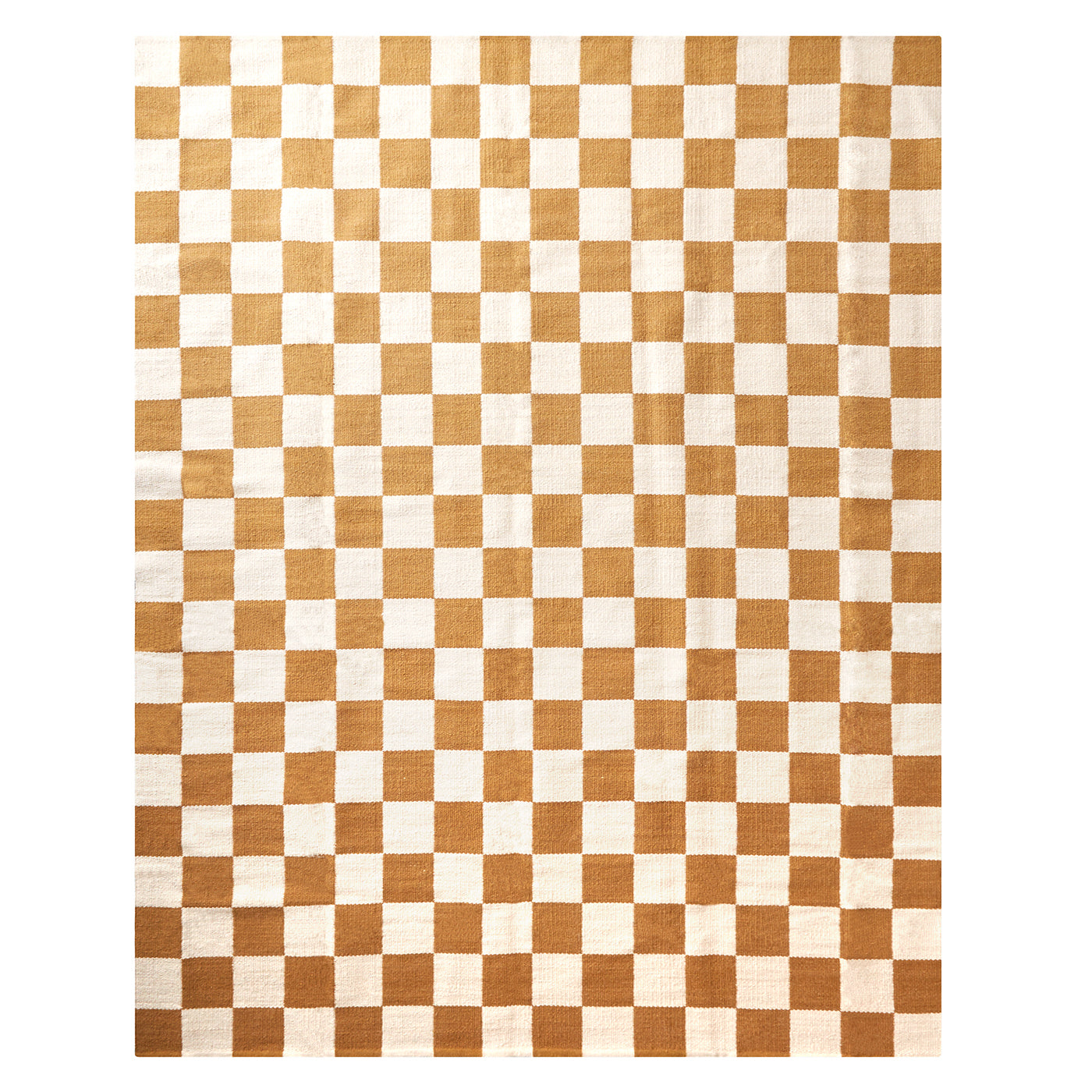 camel checkerboard reversible peruvian flat weave rug 6x9 - front view