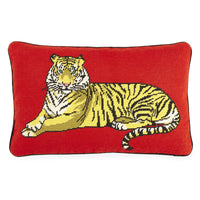 safari needlepoint pillow wool red orange - front view