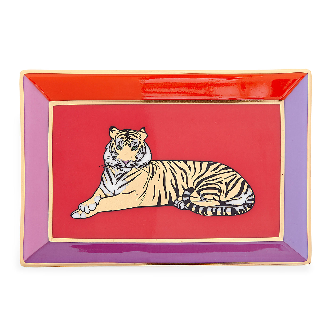 safari rectangle tray porcelain red purple gold - top view
