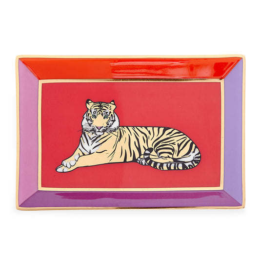 safari rectangle tray porcelain red purple gold - top view