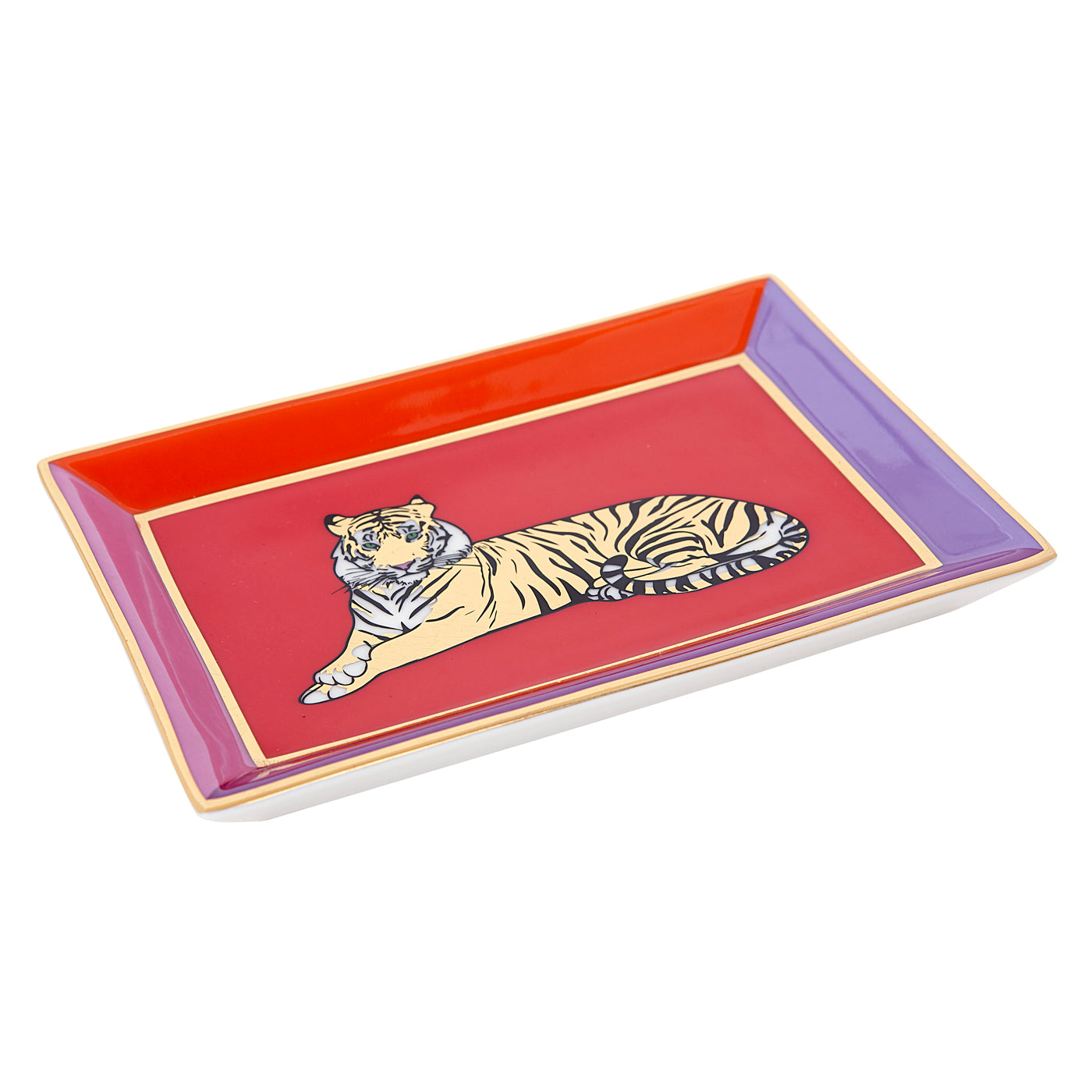safari rectangle tray porcelain red purple gold - angle view