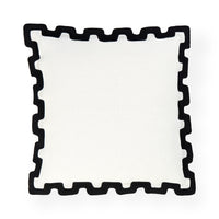 A square white fabric napkin or decorative paper towel with a black scalloped or wavy border, shown flat against a white background.