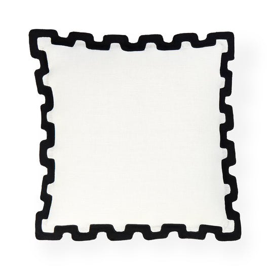 A square white fabric napkin or decorative paper towel with a black scalloped or wavy border, shown flat against a white background.