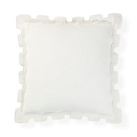A square white throw pillow with a decorative scalloped ruffled border, shown against a plain white background.