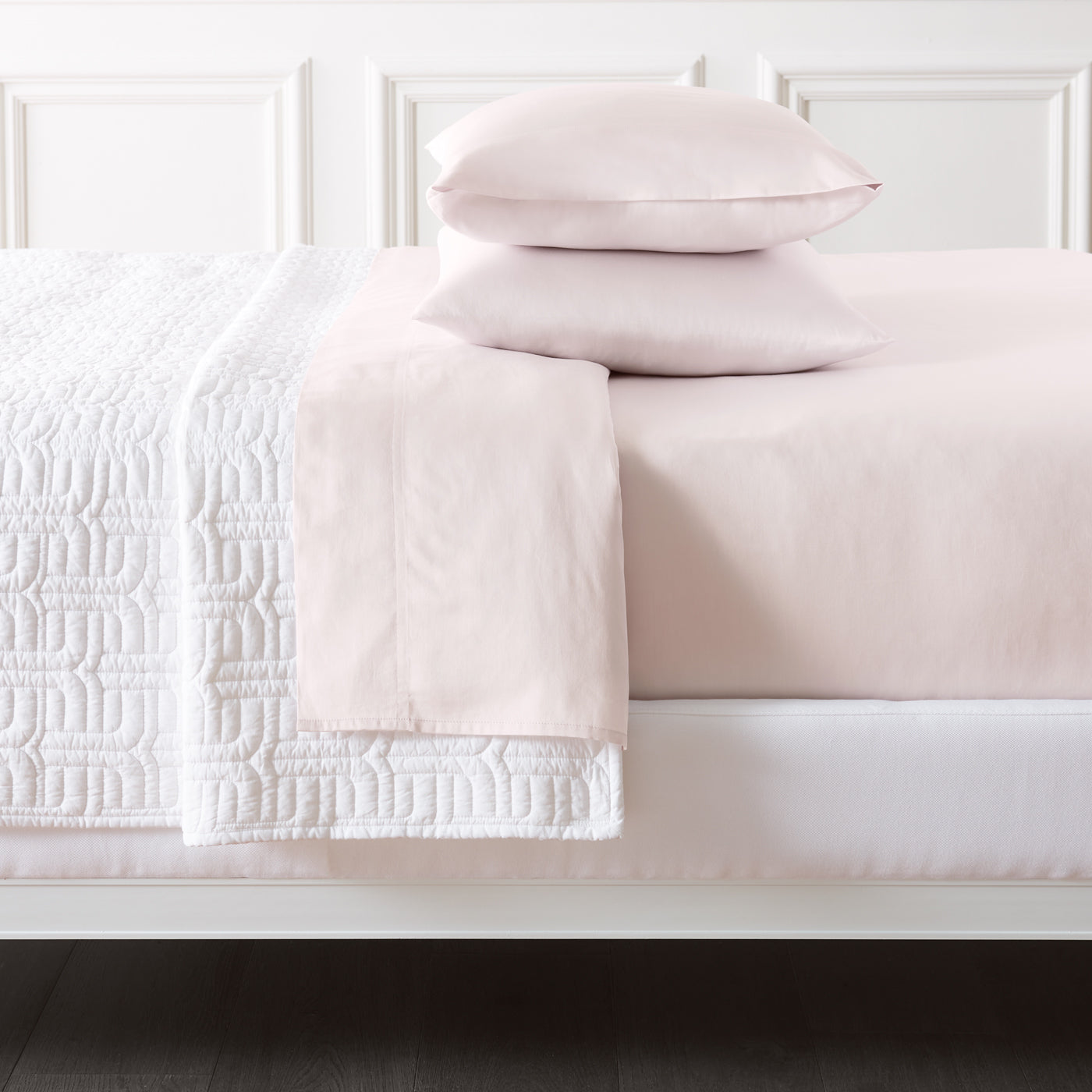 sateen sheet set light pink - folded view
