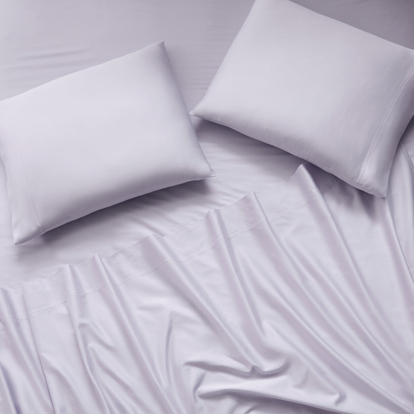 sateen sheet set lavender - styled view