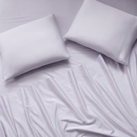 sateen sheet set lavender - styled view
