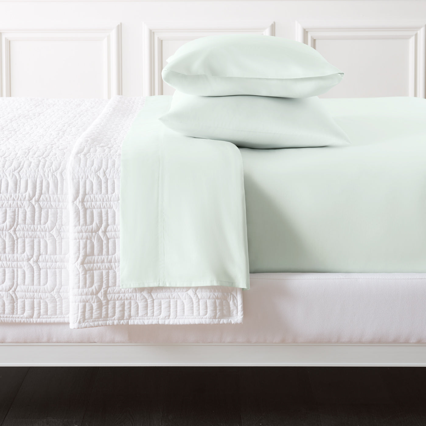 sateen sheet set light green - folded view
