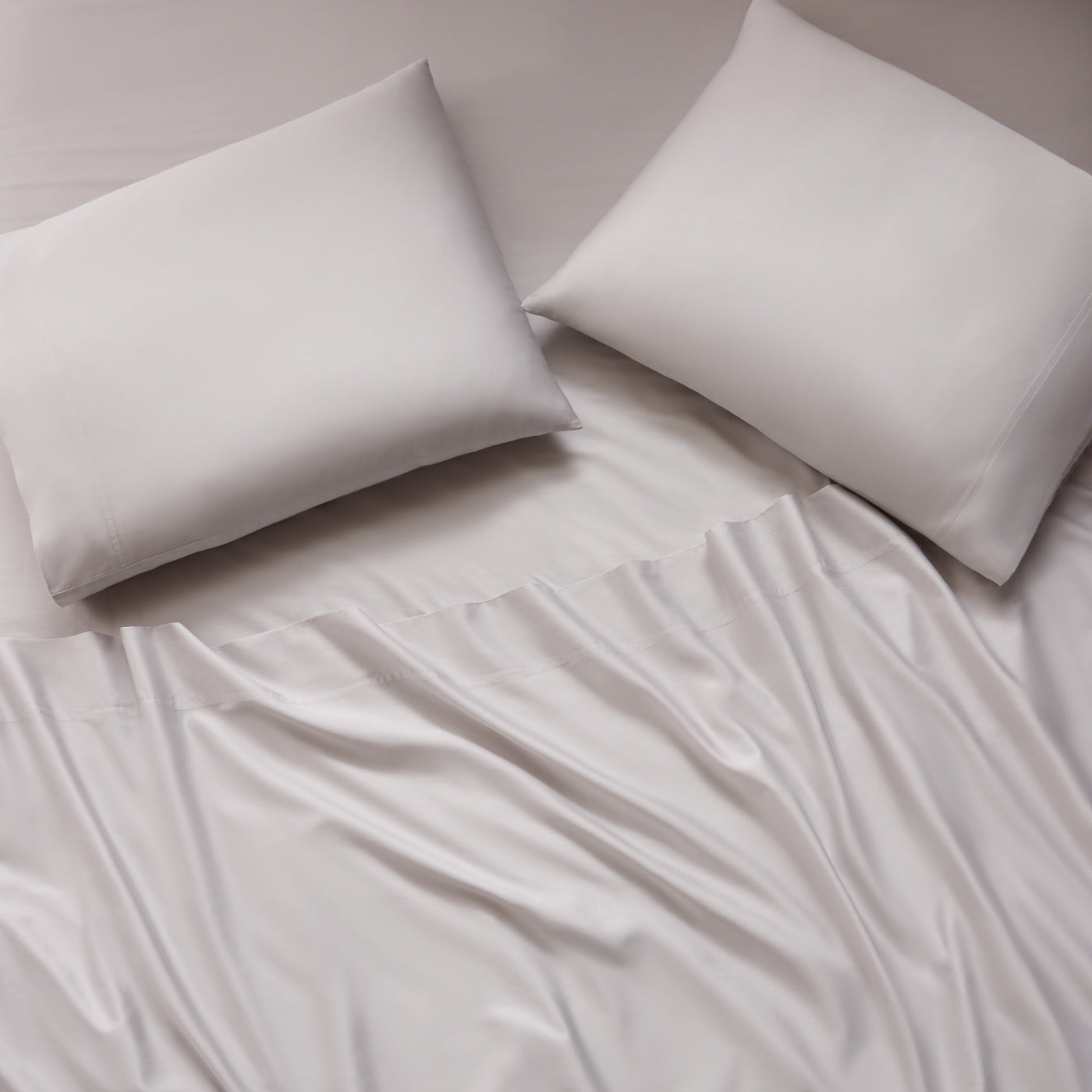 sateen sheet set pale grey - styled view